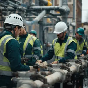 Cuadrilla de equipo de instalación y mantenimiento.
